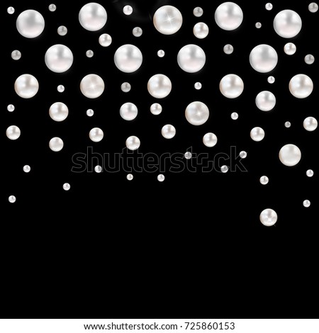 Pearl. Falling different sized pearls with sparkle isolated on white background with space for text. Luxury invitation background