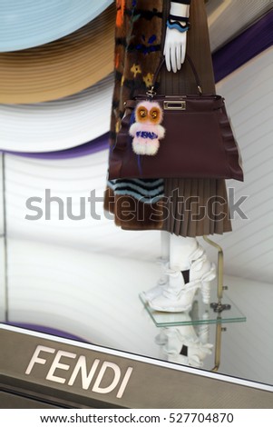 ROME, ITALY - 17 OCTOBER 2016: Fendi shop window on Via del Corso, main shopping street in Rome, Italy