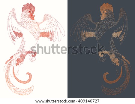 Chinese calendar for year of rooster 2017. Cock - Symbol of New Year 2017. Hand drawn vector illustration. Decorative ornament.