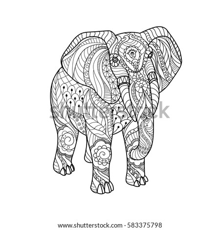 Stylized Fantasy Patterned Elephant Hand Drawn Stock Vector 317597531 ...