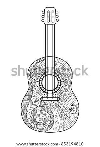 Coloring Page For Adult Antis Tress And Relax Meditation Guitar With Black