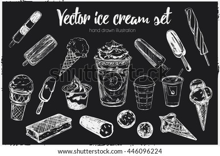 Handdrawn Ice Cream Set On Chalkboard Stock Vector 203874469 ... Handdrawn Ice Cream Set On Chalkboard Stock Vector 203874469 ...