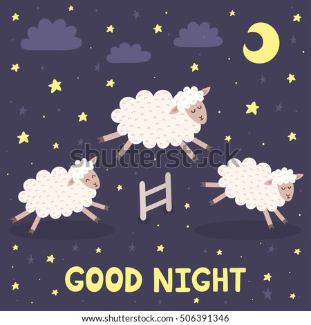 Good Night Card Cute Sheep Jumping Stock Vector 506391346 - Shutterstock