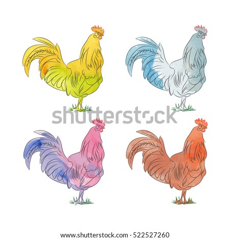 Download Funny Cute Chicken Watercolor Digital Image Stock ...