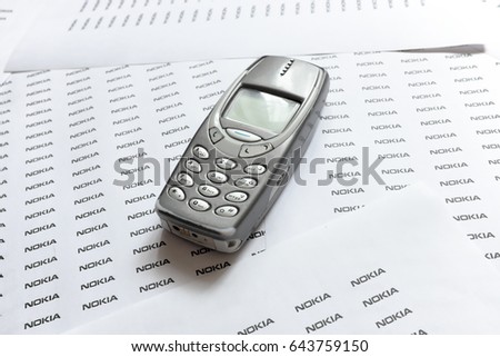 Prague, Czech Republic - May 20: the old Nokia 3310 on May 20, 2017 in Prague, Czech Republic.