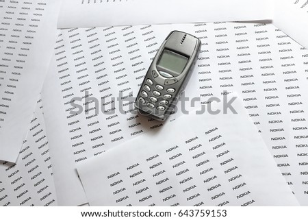 Prague, Czech Republic - May 20: the old Nokia 3310 on May 20, 2017 in Prague, Czech Republic.