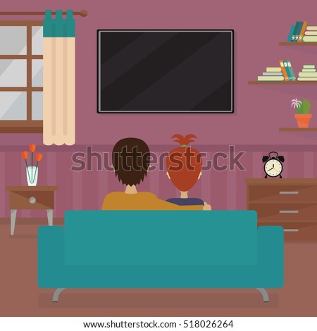 Couple People Watching Tv Screen Sitting Stock Vector 518026273 ...