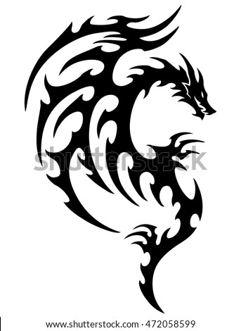 Vector Illustration Tribal Dragon Tattoo Design Stock Vector 472058599 ...