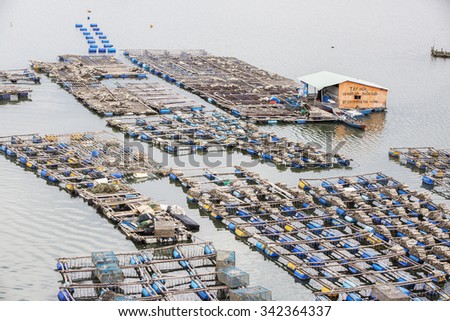 BA RIA, VIETNAM - AUG 22, 2015: Float fishing village, Long Son, Long Hai, Ba Ria- Vung Tau Vietnam. People living and doing feed fish industry at floating village.