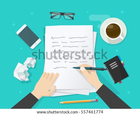 Writer Writing On Paper Sheet Vector Stock-vektorgrafik 556859122