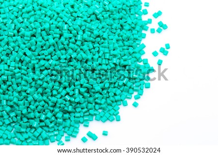 Green plastic polymer granules.