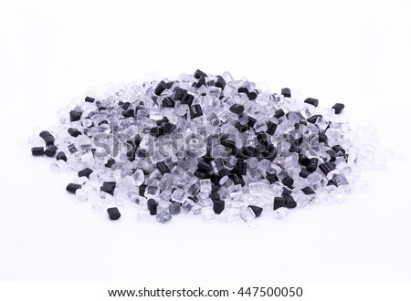 Black and transparent plastic polymer granules.