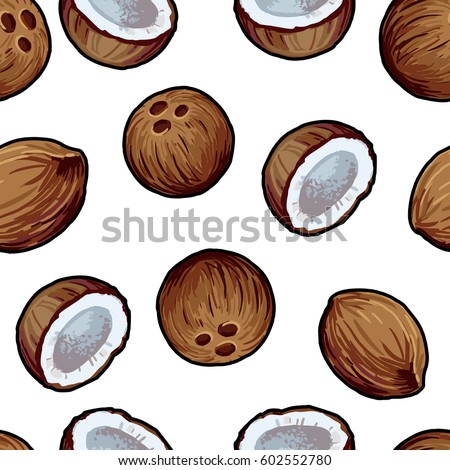 Vector seamless pattern with tropical fruit. Summer illustration.
