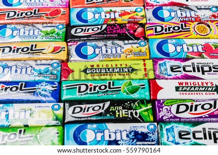 gum chewing brands wrigleys wrigley moscow orbit eclipse russia various brand shutterstock stimorol packages spearmint lot