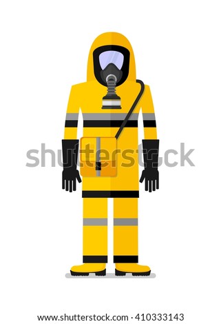 Man wearing in work clothes for chemical protection. Cartoon flat vector illustration. Objects isolated on a background.