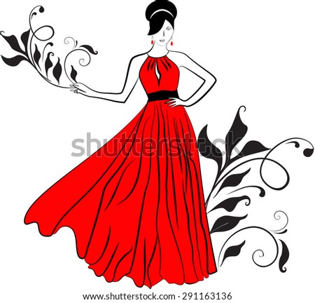 Vector Girl Red Long Dress Stock Vector 291163136 - Shutterstock