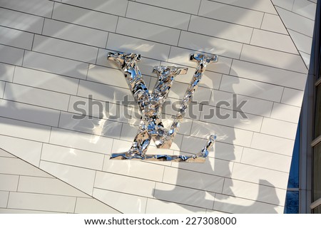 PARIS FRANCE OCT 19: Logo of building of the Louis Vuitton Foundation started in 2006 an art museum and cultural center the $143 million museum has recently been completed in Paris France oct, 19 2014