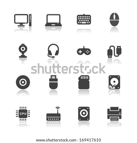 Computer and and Computer Accessories Icons with White Background