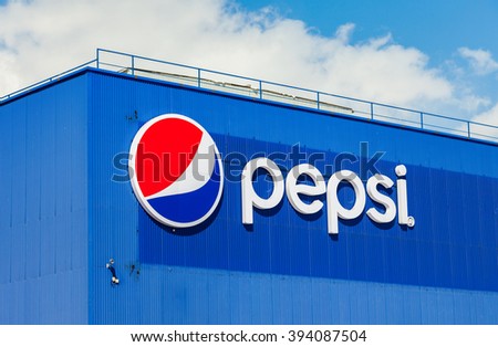 SAMARA, RUSSIA - MARCH 20, 2016: Logotype of Pepsi Corporation against the blue sky. PepsiCo Inc. is an American multinational food, snack and beverage corporation