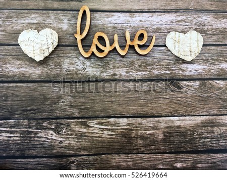 Love Wooden Word Letters On Rustic Background And Bark Love Wooden Word Letters On Rustic Background And Bark