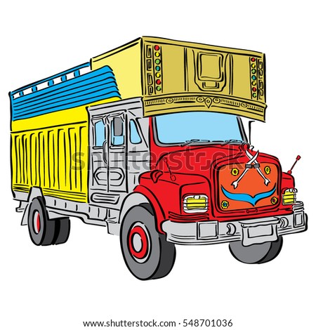 Indian Truck Cartoon Vector Stock Vector 548701036 ...