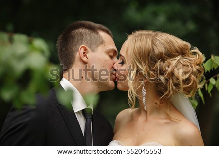 Wedding Kiss Closeup Portrait Young Kissing Stock Photo 