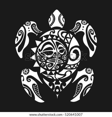 Turtle Tattoo In Maori Style On A Black Background Vector Illustration EPS10 Turtle Tattoo In Maori Style On A Black Background Vector Illustration EPS10