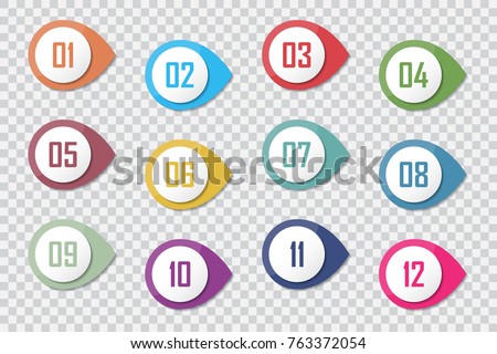 Number Bullet Point Colorful 3d Markers 1 to 12 Vector