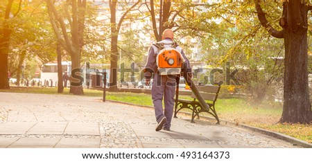 Street sweeper collects leaves from the fan motor, Cleaning the streets of leaves
