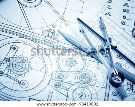 industrial drawing detail and several drawing tools