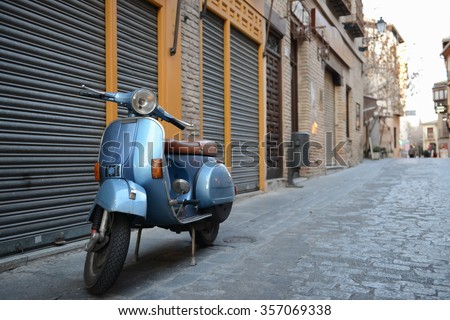 Blue Vintage Vespa In Old Street Blue Vintage Vespa In Old Street
