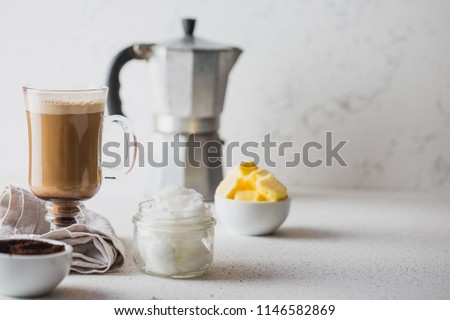 BULLETPROOF COFFEE Ketogenic Keto Diet Coffe Blended With Coconut Oil And Butter Cup Of BULLETPROOF COFFEE Ketogenic Keto Diet Coffe Blended With Coconut Oil And Butter Cup Of