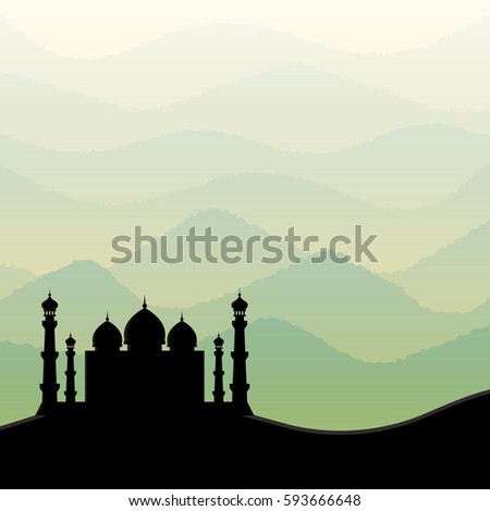 Background with mosque silhouette. Vector illustration.