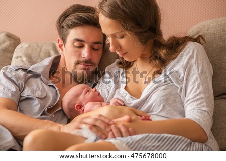 Portrait Young Family Mom Dad Newborn Stock Photo (Royalty Free ...