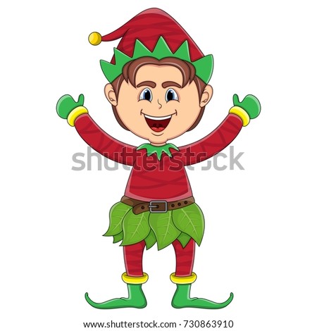 Vector Illustration Cartoon Christmas Elf Smiling Stock Vector