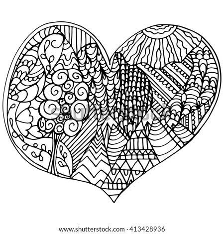 Hand Drawn Hearts Adult Coloring Book Stock Vector 413428936 ... Hand Drawn Hearts Adult Coloring Book Stock Vector 413428936 ...