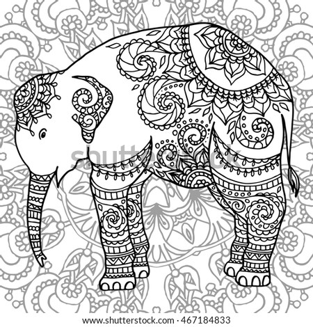 Hand Drawn Little Zentangle Elephant Mandala Stock Vector 467184833 ...