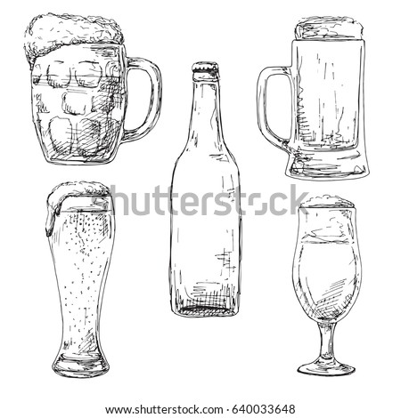 Vector Set Beer Glasses Mugs Ink Stock Vector 293276108 - Shutterstock