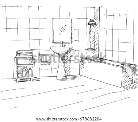Graphic Sketch Bathroom Stock Illustration 96615388 - Shutterstock