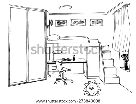 Kids Bedroom Drawing graphical sketch interior bedroom stock illustration 90402226 Kids Bedroom Drawing graphical sketch interior bedroom stock illustration 90402226