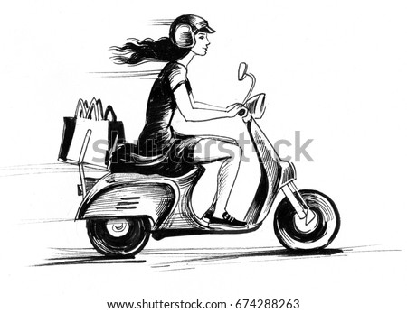 Girl On A Scooter Spot Drawing Girl On A Scooter Spot Drawing