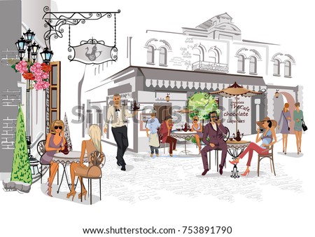 City Views Cozy Cafes Stock Vector 79990747 - Shutterstock