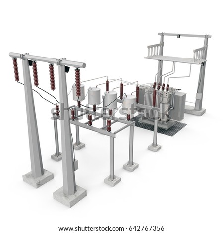 Electric Power Equipment Substation On White Stock Illustration