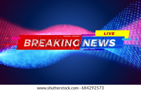 Breaking News title template for TV screen background. Live news tag bar modern red and blue vector light wave motion effect for television. Blue and red tv template layout illustration