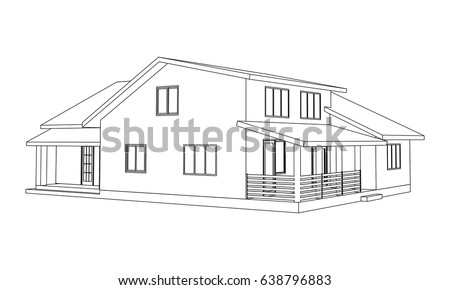 building perspective 3d drawing of the suburban house outlines cottage on white background - 3d Drawing Of House building perspective 3d drawing of the suburban house outlines cottage on white background - 3d Drawing Of House