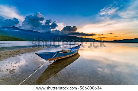 Beautiful sunset in "Lap An" Lagoon A Beautiful and Famous Lagoon in Lang Co Town, Hue City, Vietnam for Eco nature travel.And Lang Co Town is famous for wonderful natural beach and lagoon of Vietnam
