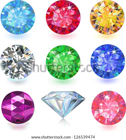 Set of colored gems isolated on white background