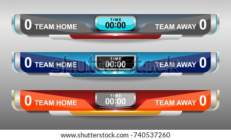 Scoreboard Broadcast Graphic and Lower Thirds Template for soccer and football, vector illustration