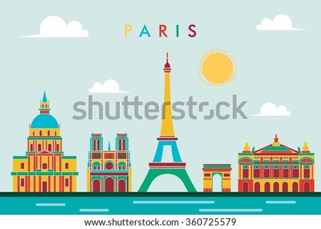 France Famous Landmarks Detailed Skyline Vector Stock Vector 360725579 ...