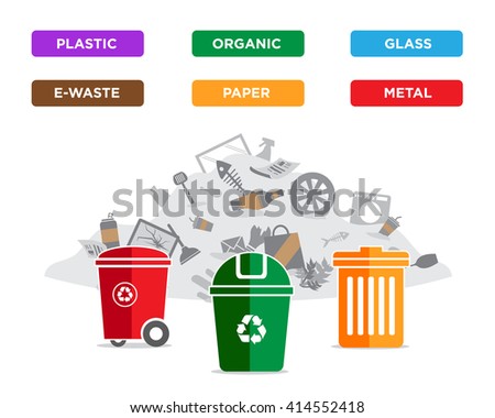 Children Litter separation Recycling Bins Organic waste Segregation Vectores En Stock 389784223 ...